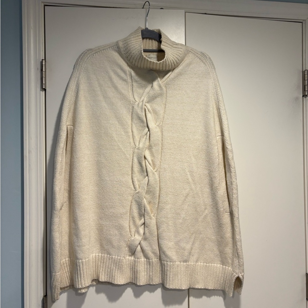 Chicos Cream Cable Knit Poncho Style Sweater